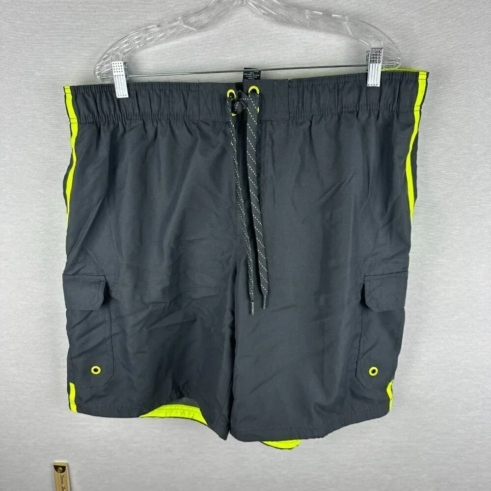 OCEAN PACIFIC OP LINED SWIM TRUNKS SHORTS MEN'S SIZE XL 40-42 GRAY GREEN NEON